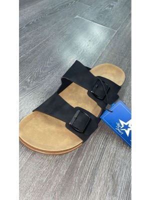 Look Life S963.001 Erkek Büyük Ayak Çift Tokalı Comfort Terlik Siyah