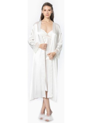 Pierre Cardin Ekru Uzun Saten Sabahlık Gecelik Set 4370