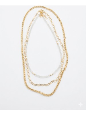 Zincir Detaylı Taşlı 3lü Kolye Seti