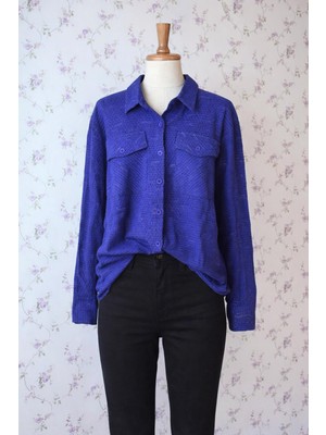 Aleksandrit Butik Simli Lacivert Oduncu Mevsilik Gömlek