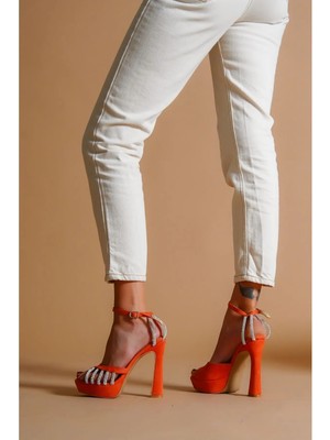 Ayakkabı Ateşi Turuncu Süet Taş Detaylı Tasarım Kadın Ayakkabı Melanie