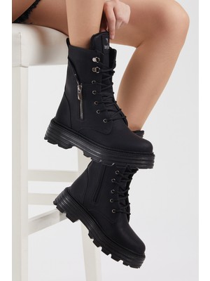 Tonny Black Kadın Siyah Cilt Klasik Bot Rahat Yürüyüş ve Poli Taban ile Sezonun Favorisi