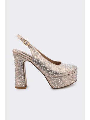 Derinet Arkası Açık Bilekten Bantlı Kadın Platformlu Abiye Ayakkabı