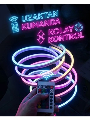 VeraGlobe Buğz Rgb Akıllı LED Neon Şerit Işık 3 Metre Uzaktan Kumandalı ve Telefon Kontrollü Renkli Aydınlatma