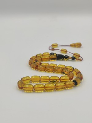 Altuntaş Aksesuar Usta Işcilikli Sarı & Siyah  Ateş Kehribar Tesbih 8 * 12 mm  Kapsul Kesim Takımlı Sistemli