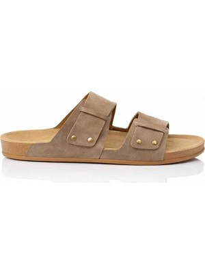 Look Life S963.020 Erkek Büyük Ayak Çift Bant Comfort Terlik Vizon
