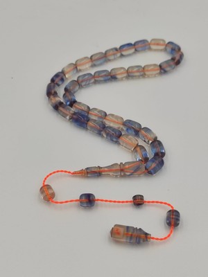 Altuntaş Aksesuar Usta Işcilikli Şeffaf Beyaz & Mavi Ateş Kehribar Tesbih 8 * 12 mm  Kapsul Kesim Takımlı Sistemli