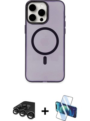 iPhone 15 Pro Eksen Işık Prime - Siyah 3D Antistatik Cam Ekran Koruyucu + Titanyum Gri Raze Metal Kamera Lens