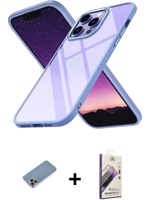 iPhone 13 Pro Max Nova Işık Serisi - Siyah Bilvis 3D Mat Cam Ekran Koruyucu + Pembe Shine Kamera Lens Koruma Cam