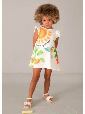 Mayoral 4-10 Yaş Arası Baskılı Elbise - Krem