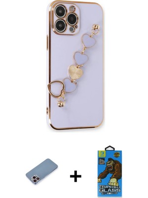 Cepte Toptan iPhone 13 Pro Max Nova Işık Prime - Siyah 18D Cam Ekran Koruyucu + Pembe Shine Kamera Lens Koruma Cam