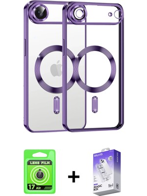 Cepte Toptan iPhone 17 Air Nova Işık Özel Seri - Siyah Bilvis 5in1 3D Magic Cam Ekran Koruyucu + Gold Raze Metal Kamera Lens