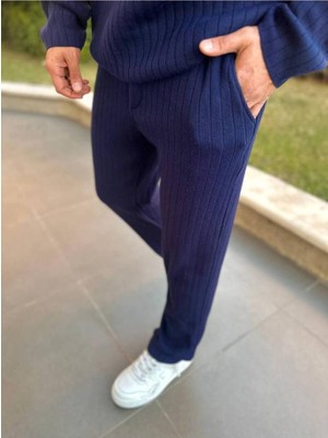 Elku Moda Pantolon Kalın Fitilli Cepli Bol Paça Lastikli Bel Triko Pamuk Rahat Kalıp Eşofman Altı Pantolon