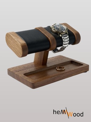 Hemm Unique Ahşap Saat ve Takı Standı – Deri Yastıklı Bileklik Saat Sergileme Ünitesi – Ipeksi Mat Vernikli
