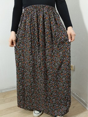 Hoaryage Beli Lastikli Desenli Viskon Basma Kumaş Maxi Boy Anne Etek 36-48BEDEN