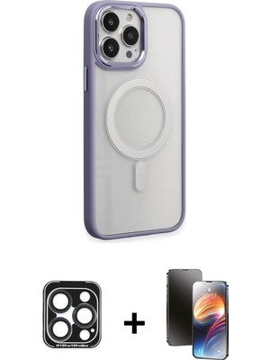 Cepte Toptan iPhone 15 Pro Max Yankı Işık Özel Seri - Siyah 3D Antistatik Mat Seramik Nano Ekran Koruyucu + Lacivert Pvd Metal Kamera Lens