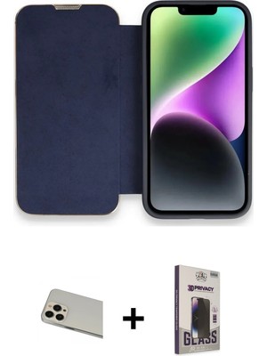 iPhone 13 Pro Max Siluet Minimal Serisi - Siyah Bilvis Hayalet Cam Ekran Koruyucu + Rose Gold Rainbow Kamera Lens Koruma Cam