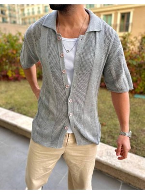 Elku Moda Gömlek Örme Triko Gömlek Nefes Alabilen Kısa Kollu Terletmez Oversize Bol Kesim Salaş Gömlek
