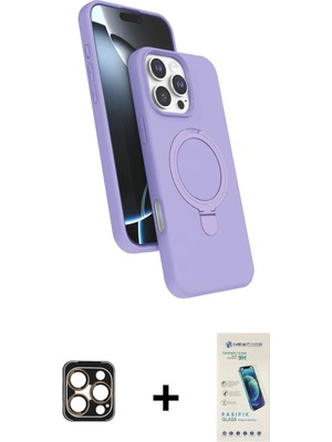 Cepte Toptan iPhone 16 Pro Max Iz Işık Koleksiyonu - Şeffaf Pasifik Cam Ekran Koruyucu + Gold Pvd Metal Kamera Lens