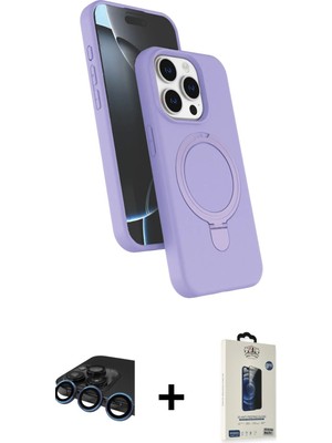 Cepte Toptan iPhone 15 Pro Max Iz Işık Koleksiyonu - Siyah Bilvis Hayalet Cam Ekran Koruyucu + Lacivert Raze Metal Kamera Lens