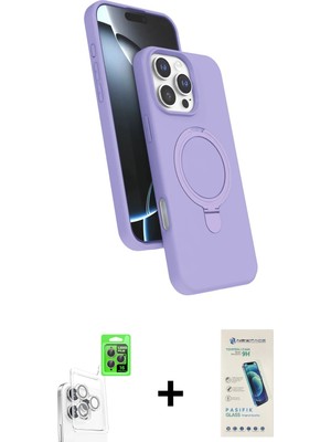 Cepte Toptan iPhone 16 Pro Max Iz Işık Koleksiyonu - Şeffaf Pasifik Cam Ekran Koruyucu + Beyaz Raze Metal Kamera Lens