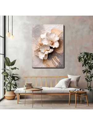 Artprinta Bej Tonlu Kabartma Çiçek Kanvas Tablo – Modern ve Zarif Duvar Dekoru