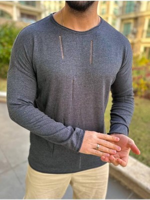 Elku Moda T-Shirt Örme Natural Pamuk Tshirt Yırtık Detaylı Bol Kesim Lazer Kesim Triko Tişört Sweatshirt