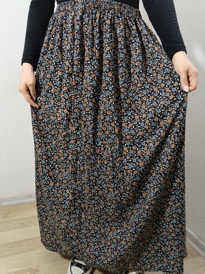 Hoaryage Beli Lastikli Desenli Viskon Basma Kumaş Maxi Boy Anne Etek 36-48BEDEN