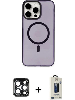 iPhone 15 Pro Max Eksen Işık Prime - Siyah Bilvis Hayalet Cam Ekran Koruyucu + Lacivert Pvd Metal Kamera Lens