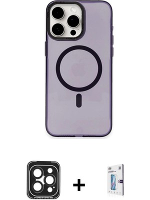 iPhone 15 Pro Max Eksen Işık Prime - Siyah Bilvis 0.18MM Plus Cam Ekran Koruyucu + Siyah Pvd Metal Kamera Lens