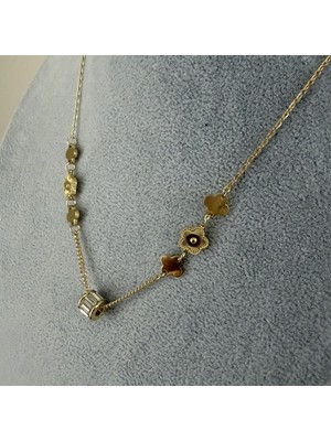 Marem Charmlı Altın Renkli Çelik Kolye