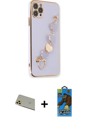 Cepte Toptan iPhone 11 Pro Max Nova Işık Prime - Siyah 18D Cam Ekran Koruyucu + Gold Rainbow Kamera Lens Koruma Cam