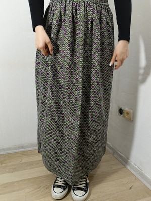 Hoaryage Beli Lastikli Desenli Viskon Basma Kumaş Maxi Boy Anne Etek 36-48BEDEN