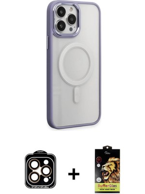 Cepte Toptan iPhone 15 Pro Max Yankı Işık Özel Seri - Siyah Buffer Cam Ekran Koruyucu + Turuncu Pvd Metal Kamera Lens