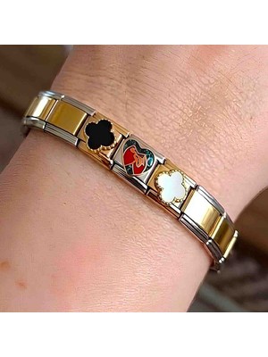 Bontexs Kadın Italyan Charm Bileklik - Altın ve Gümüş Renk Geçişli Modüler Tasarım