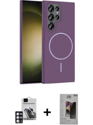 Cepte Toptan Galaxy S24 Ultra Siluet Doku Özel Seri - Siyah Bilvis Hayalet Cam Ekran Koruyucu + Pembe Pvd Metal Kamera Lens