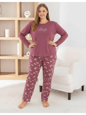 Pijamoni Kadın Milan Büyük Beden Bisiklet Yaka Uzun Kol Ince Pijama Takımı 7666/38 - 1 Adet