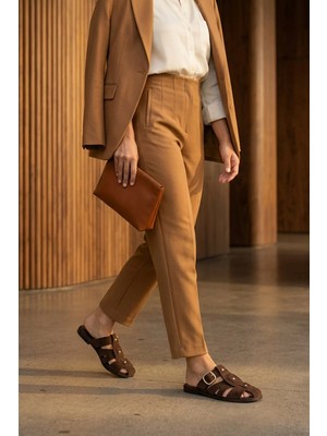 Stilbagshoes Lynda Ön Kapalı Trok ve Toka Detaylı Kadın Terlik Kahve