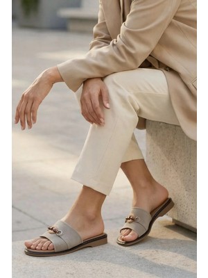 Stilbagshoes BİLLİE İTHAL TOKA DETAYLI HAKİKİ DERİ KADIN TERLİK VİZON