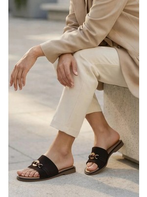 Stilbagshoes BİLLİE İTHAL TOKA DETAYLI HAKİKİ DERİ KADIN TERLİK KAHVE