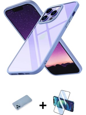 Cepte Toptan iPhone 13 Pro Max Nova Işık Serisi - Siyah 3D Antistatik Cam Ekran Koruyucu + Mavi Shine Kamera Lens Koruma Cam