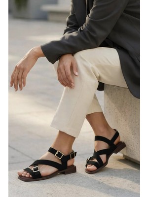 Stilbagshoes Nina Çift Toka Detaylı Ithal Model Kadın Sandalet Siyah