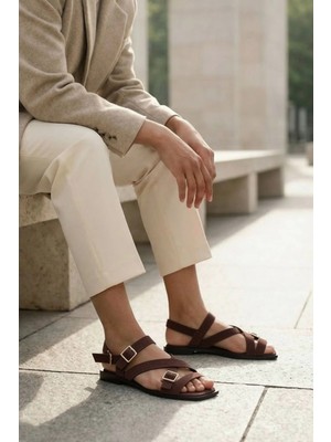 Stilbagshoes Nina Çift Toka Detaylı Ithal Model Kadın Sandalet Kahve