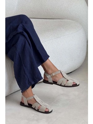 Stilbagshoes Della Tokalı Hakiki Deri Kadın Sandalet Bej