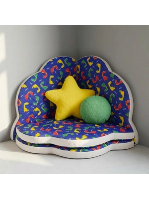 Puff Table Puftable Montessori Bulut Oyun Minderi,dinozor Desenli,oyun Halısı ve Matı 5 cm Sünger 4 Parça