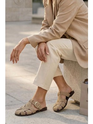Stilbagshoes Doris Ön Kapalı Trok Detaylı Kadın Terlik Bej