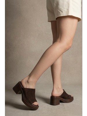 Stilbagshoes Diane Hakiki Deri Platformlu Kadın Terlik Kahve