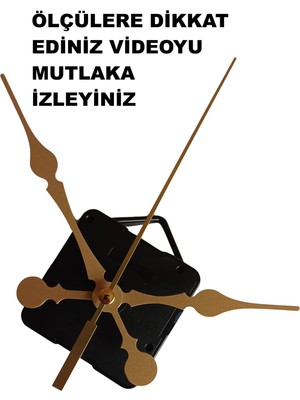Cnr Shop Saat Mekanizması 14 mm Şaft Boyu Saat Motoru Sessiz Çalışır Akar Akrep Yelkovan Saniye Gold (Askılı)