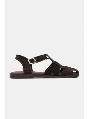 Stilbagshoes Della Tokalı Hakiki Deri Kadın Sandalet Kahve