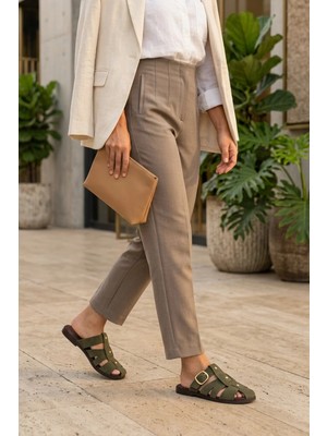 Stilbagshoes Lynda Ön Kapalı Trok ve Toka Detaylı Kadın Terlik Yeşil